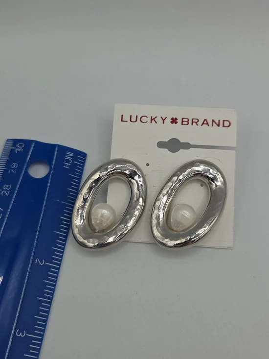 5 for $25! Lucky Brand Silver Tone Oval Pearl Drop Earrings - Picture 4 of 5